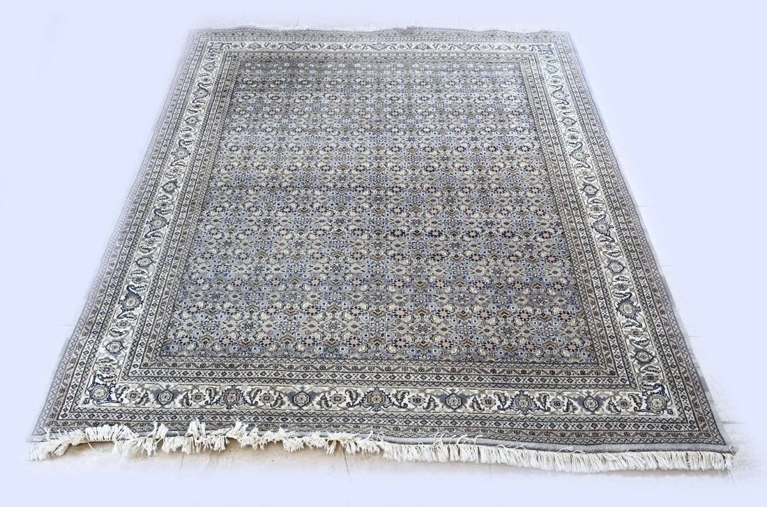 Persian carpet, 200 x 230 cm.: Large hand-knotted Persian rug, light blue with floral motif. Dimensions: 200 x 230 cm. In good condition.