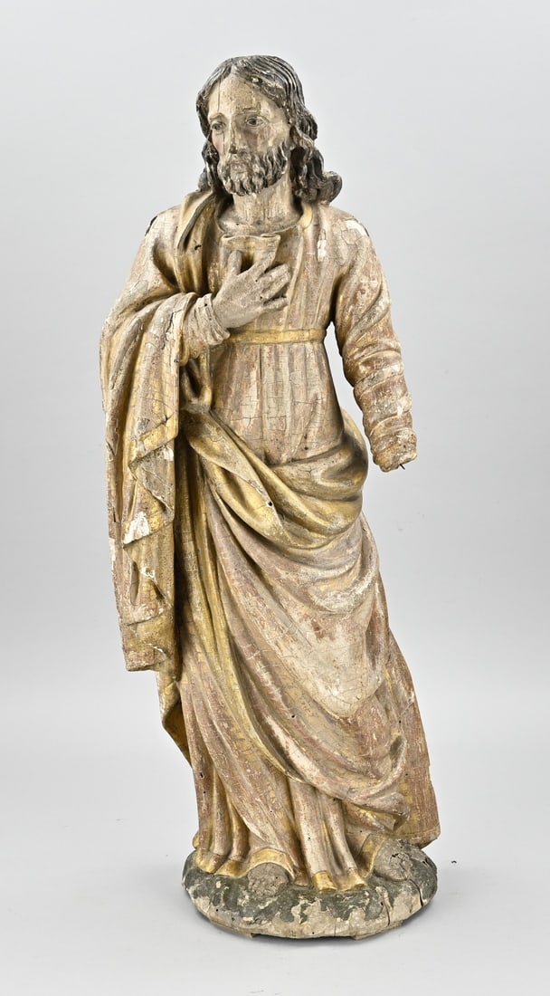 Holy statue, H 66 cm.: 18th Century Spanish Holy figure with original polychromy. Baroque. Size: H 66 cm. In good condition.