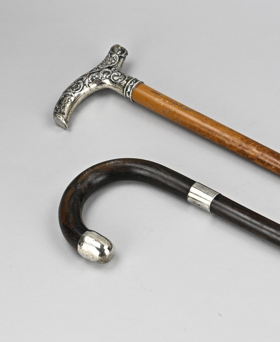 2 Walking sticks with silver work - 2