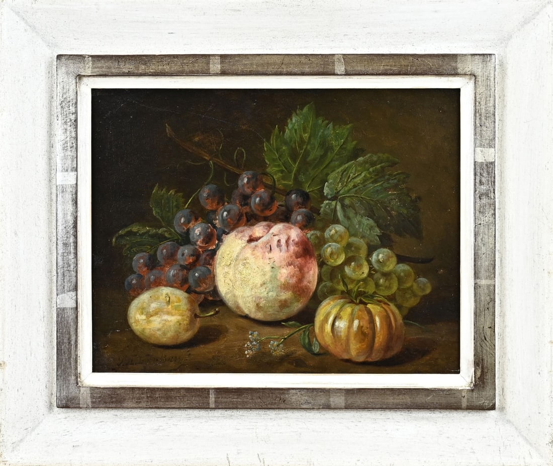 S. Voorn Boers, Still life: Sebastiaan Voorn Boers. 1828 - 1893. Still life with fruit. Oil on panel. Dimensions: H 21 x W 27 cm. In good condition.