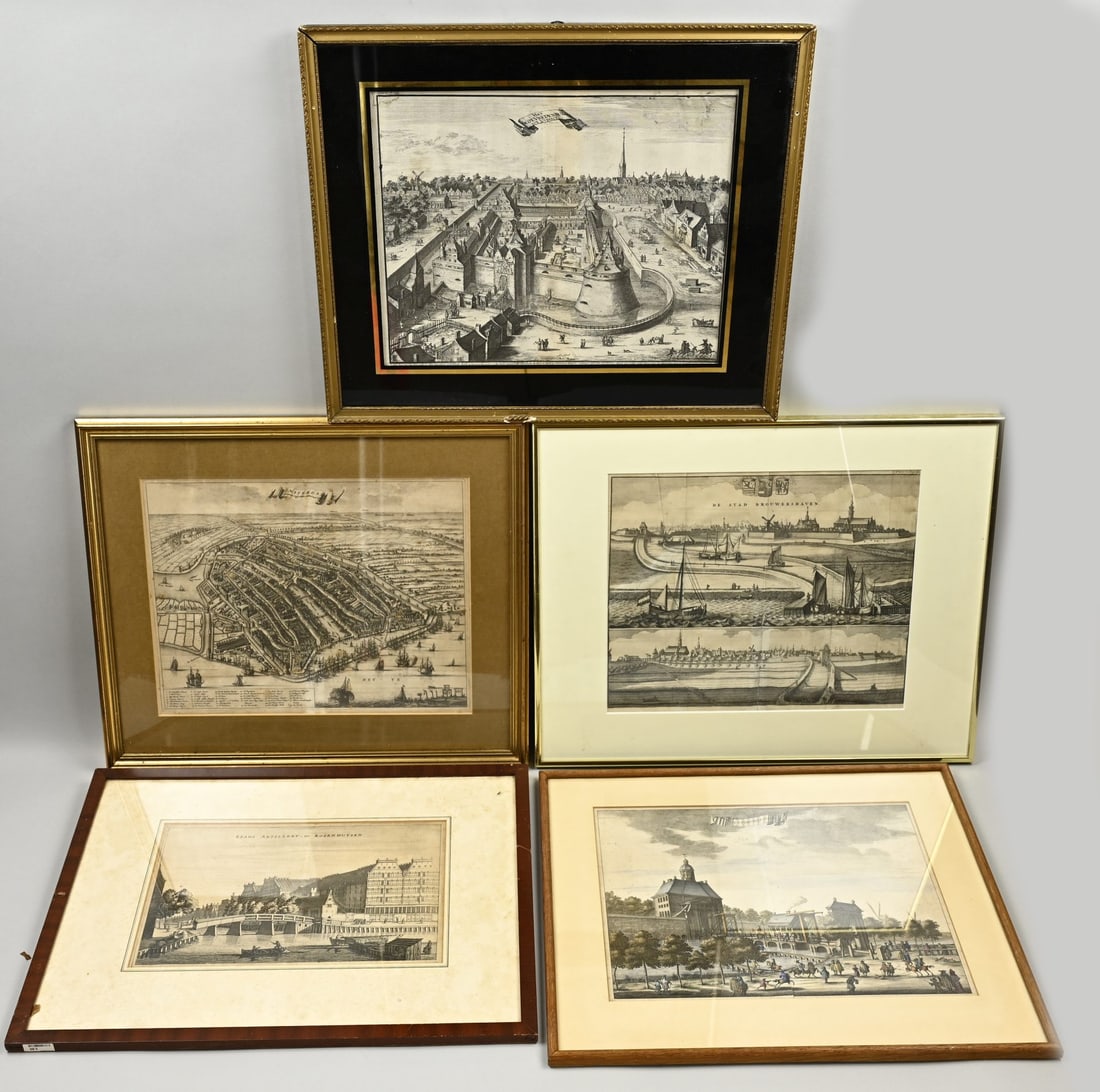 5x Antique engraving: 5x Antique engraving. 17th - 18th Century. 1x The Vredenburg castle Utrecht. 1x The Uijtrechtze gate C. Commelin. 1x Amsterdam 1503, Casparus Commelin 1693. 1x City Artillery and Koornhuyse, Jacob
