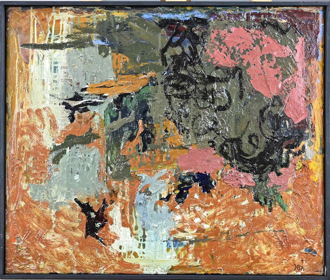 Jaap Hillenius, Abstract: Jaap Hillenius. 1934 - 1999. Abstract composition. Oil on canvas. Dimensions: H 50 x W 60 cm. In good condition.