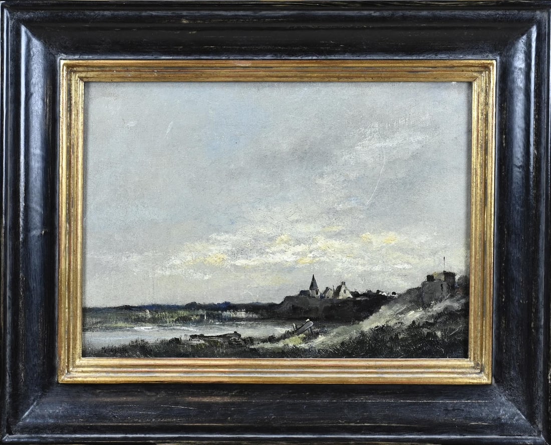 A. Markus, Village in the dunes: Antoon Markus. Village in the dunes. Oil on canvas. Dimensions: H 25 x W 35 cm. In good condition.