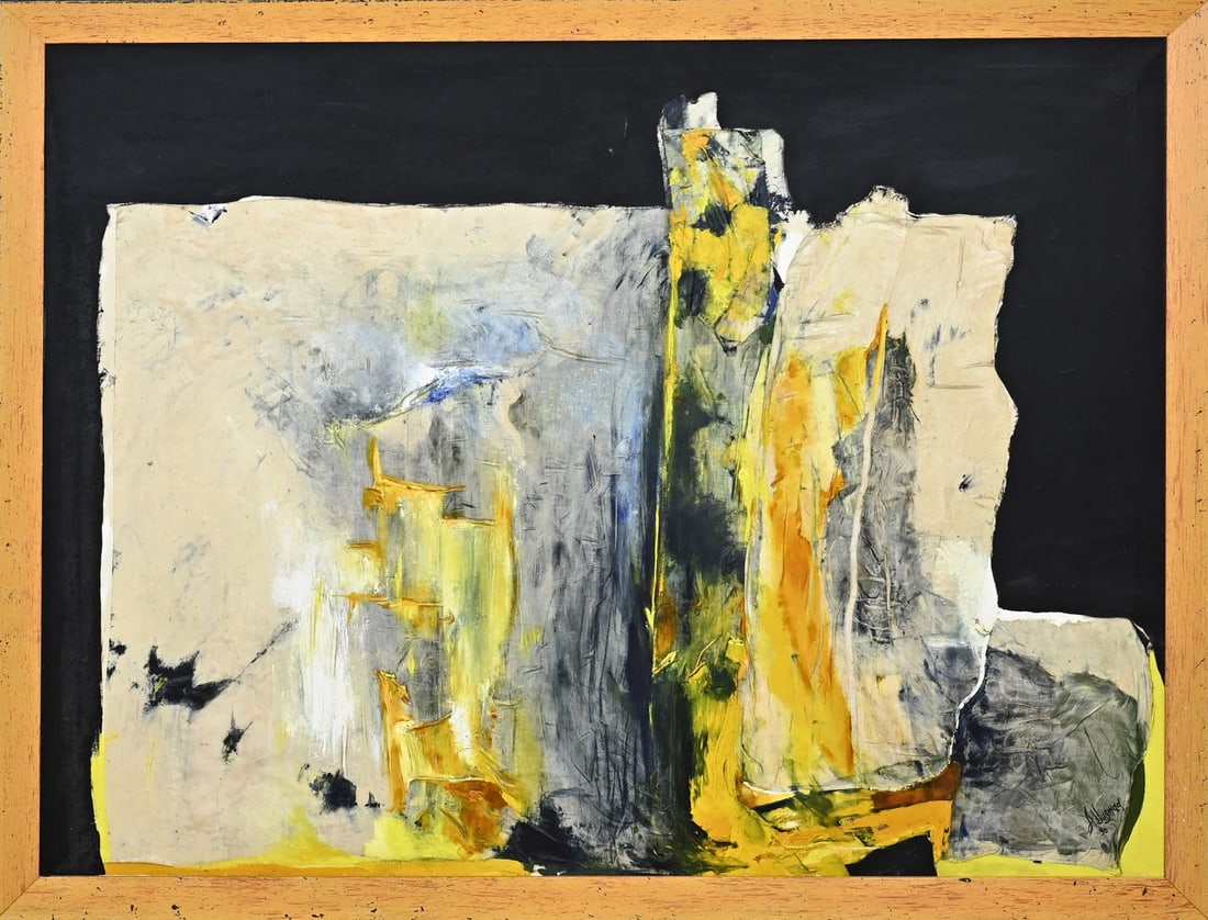 A. Hushadd ?, Modern: A. Hushadd? Large modern work. Mixed media on linen. Dimensions: H 115 x W 145 cm. In good condition.