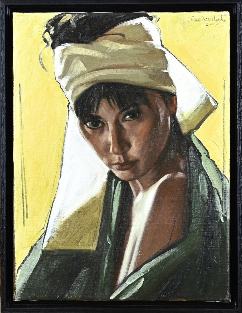 Nico Vrielink, Portrait of Jeane: Nico Vrielink, 2007. 1958 - . Portrait Jeane. Oil on linen. Dimensions: H 40 x W 30 cm. In good condition.