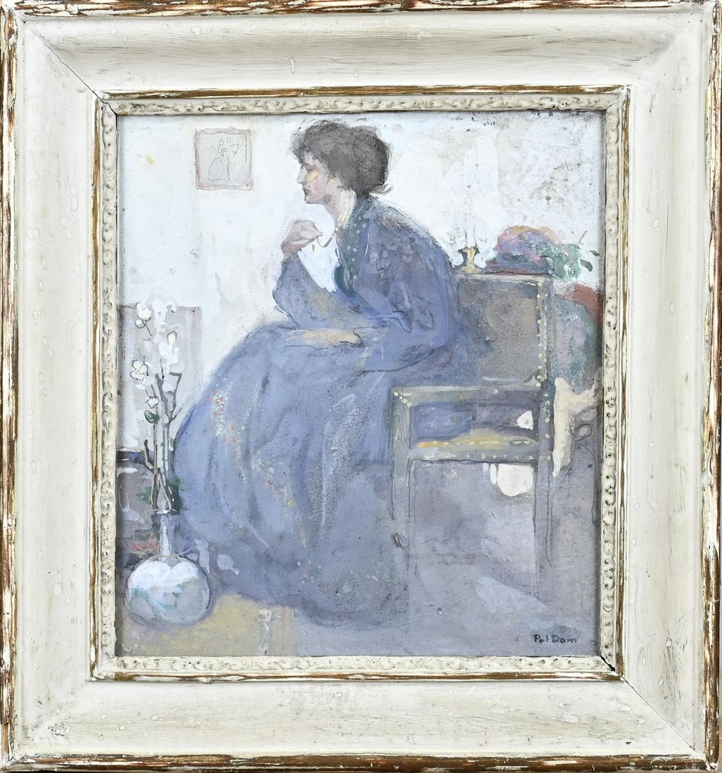 Pol Dom, Woman: Pol Dom. 1885 - 1978. Woman in interior. Gouache on paper. Dimensions: H 27 x W 24 cm. In good condition.
