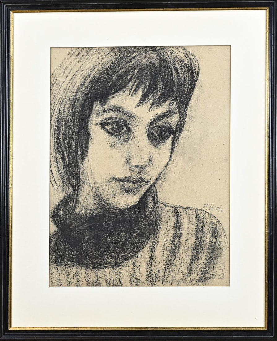 Paul Citroen, Portrait of a girl: Paul Citroen (1956). 1896 - 1983. Portrait of girl. Charcoal on paper. Dimensions: H 48 x W 36 cm. In good condition.