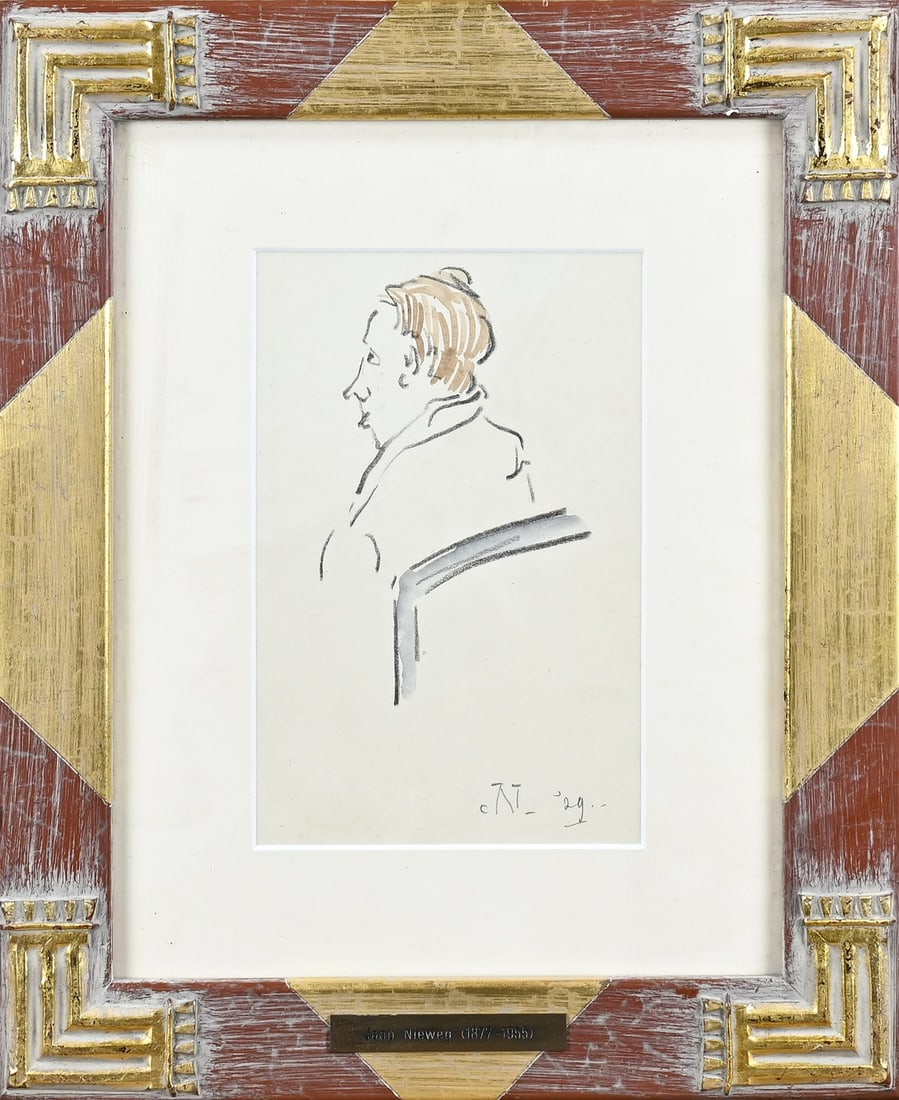 Jaap Nieweg, Sketch of a man: Jaap Nieweg. 1929. Sketch man. Mixed media on paper. Dimensions: H 20 x W 13 cm. In good condition.