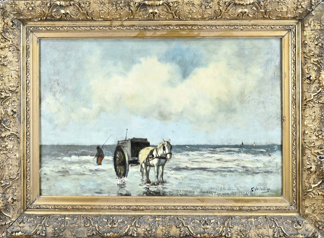 C. de Zeeuw, Shell fisherman: C. de Zeeuw. Circa 1900. Dutch shell fisherman. Oil on canvas. Dimensions: H 40 x W 60 cm. In good condition.