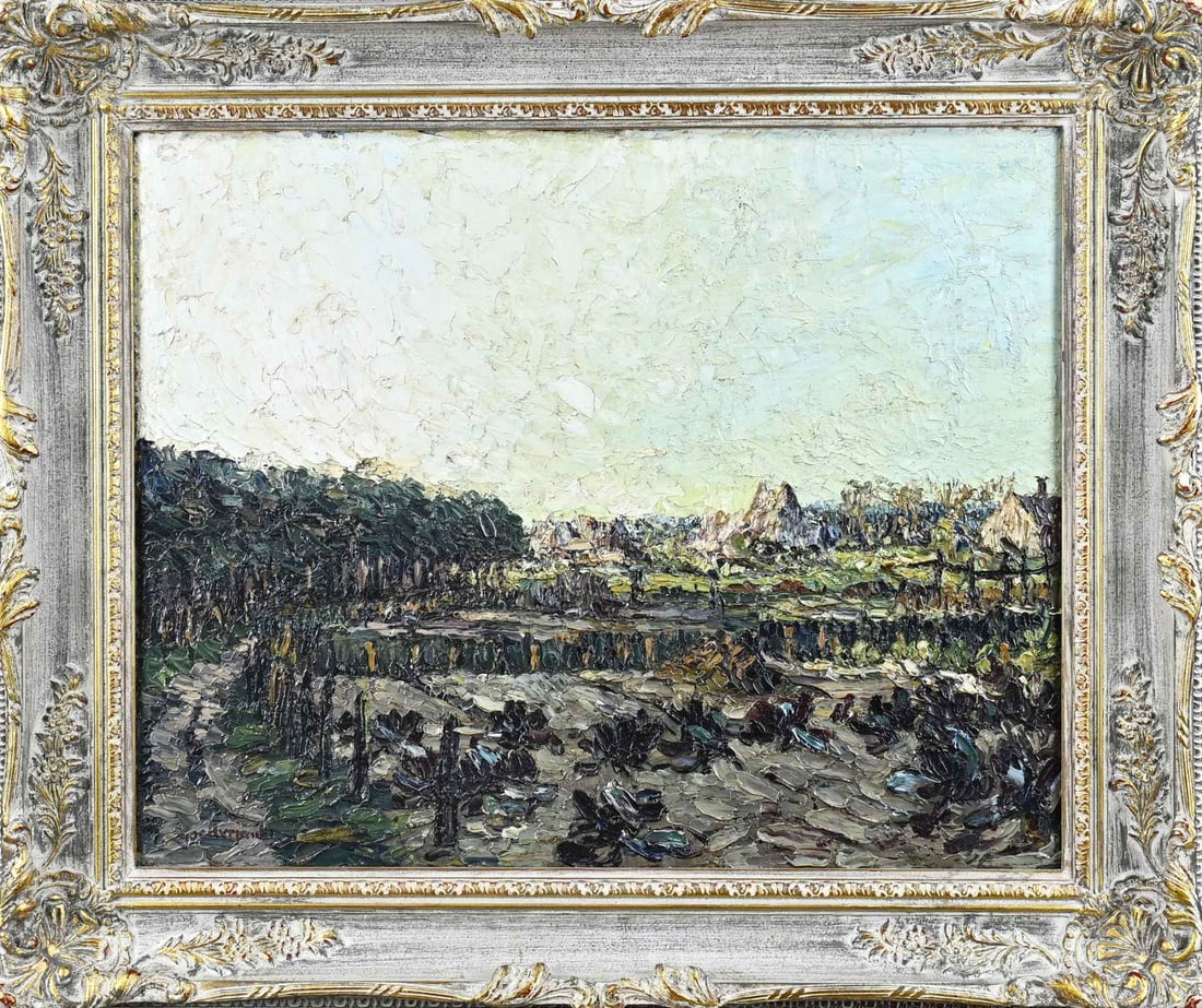 Theo Goedvriendt, Impressionist landscape: Theo Goedvriendt. Impressionistic landscape with farm. Oil on panel. Dimensions: H 40x W 50 cm. In good condition.
