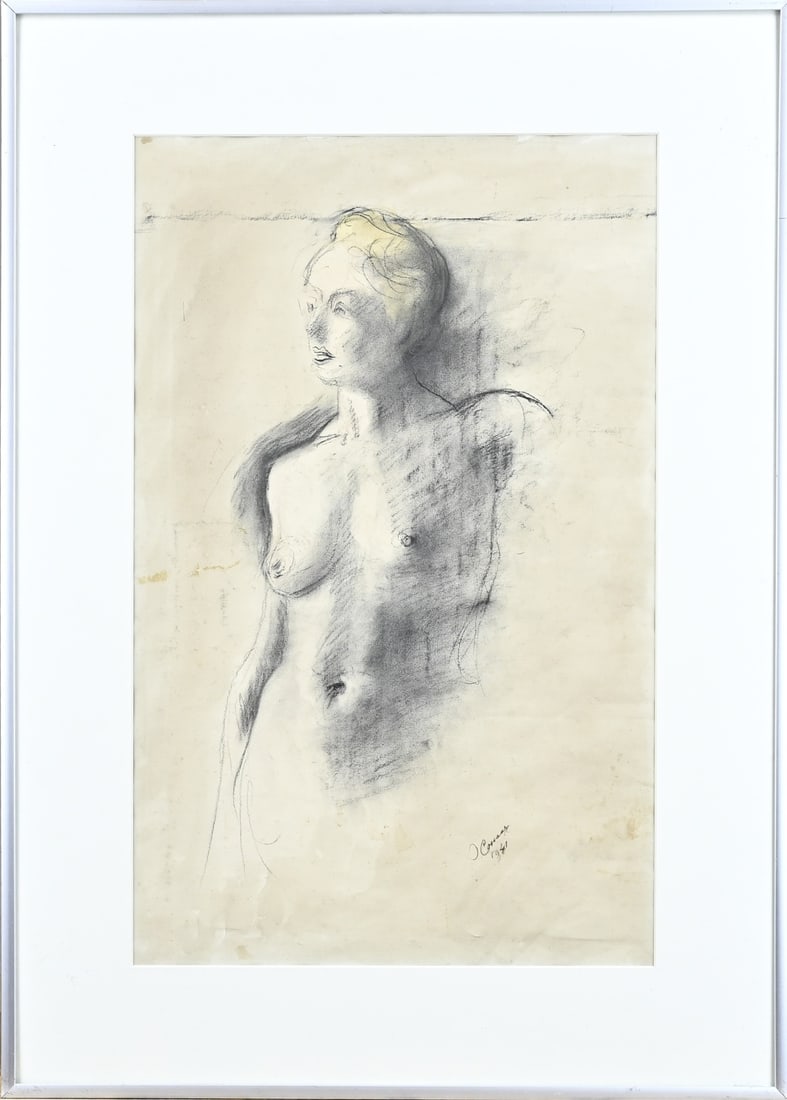 J. Cossaar, Female nude: Jacobus Cossaar. 1874 - 1966. Charcoal sketch female nude. Drawing on paper. Dimensions: H 54 x W 34 cm. In good condition.