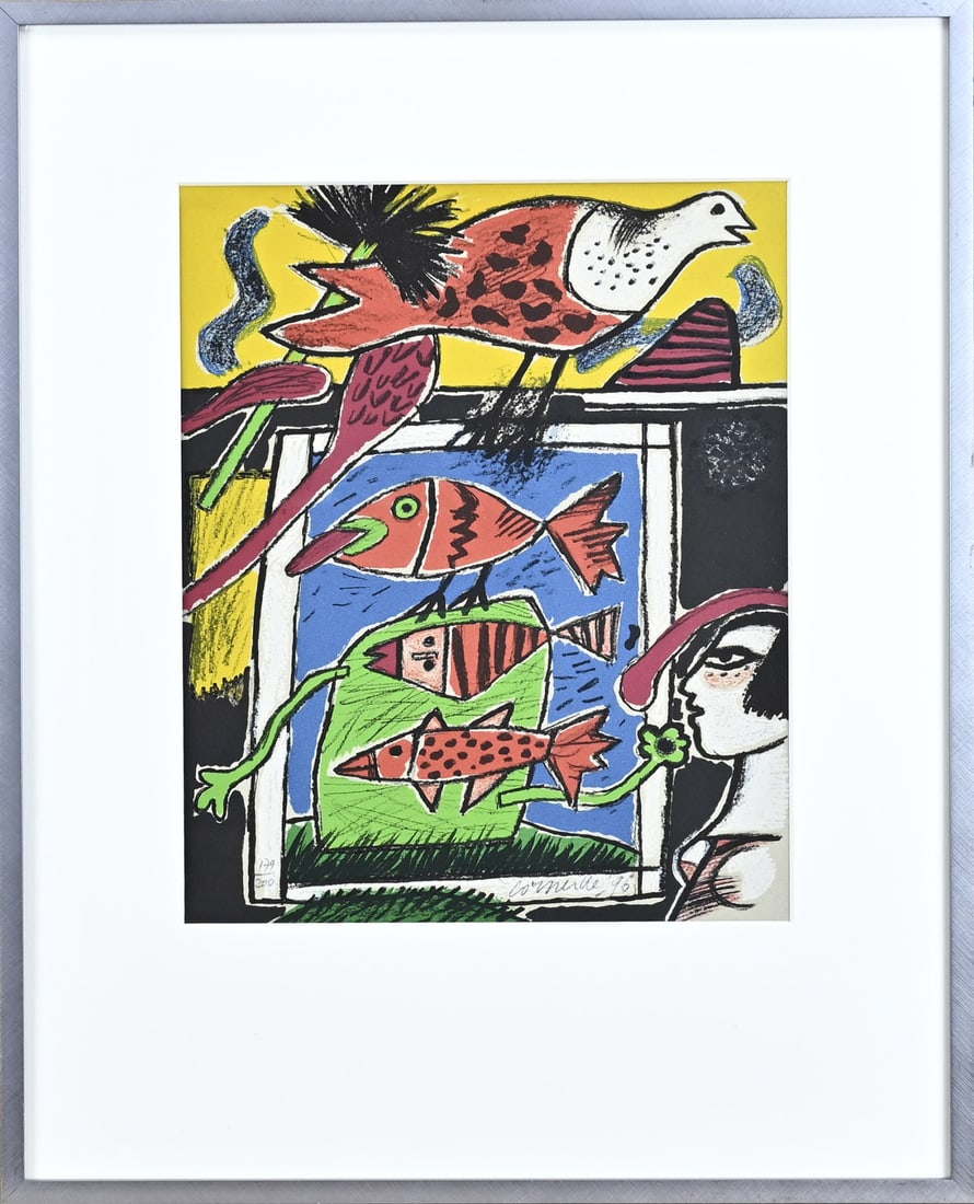 Corneille, Figures/Birds: Guilliaume Corneille '96. No. 179/200. Lithograph on paper. Dimensions: H 31 x W 25 cm. In good condition.