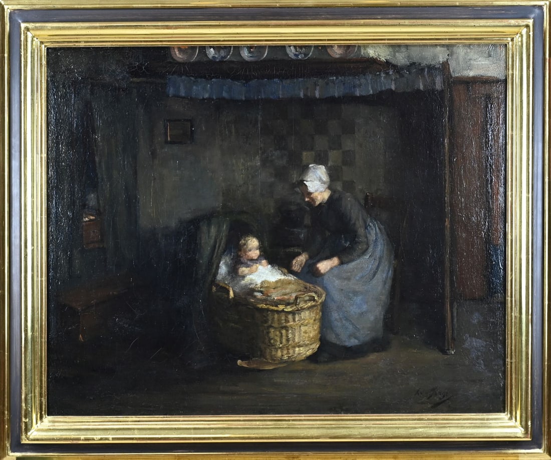 L. van der Tonge, Interior with mother and child: Lammert van der Tonge. 1871 - 1937. Interior with mother and child. Oil on canvas. Dimensions: H 60 x W 73 cm. In good condition.