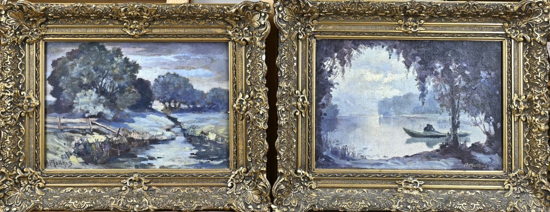 Pendant Paul Matthes, 2x Landscape: Pendant Paul Matthes. 1872 - 1956. German School. 2x Landscape. Oil on canvas. Dimensions: H 25 x W 35 cm. In good condition.