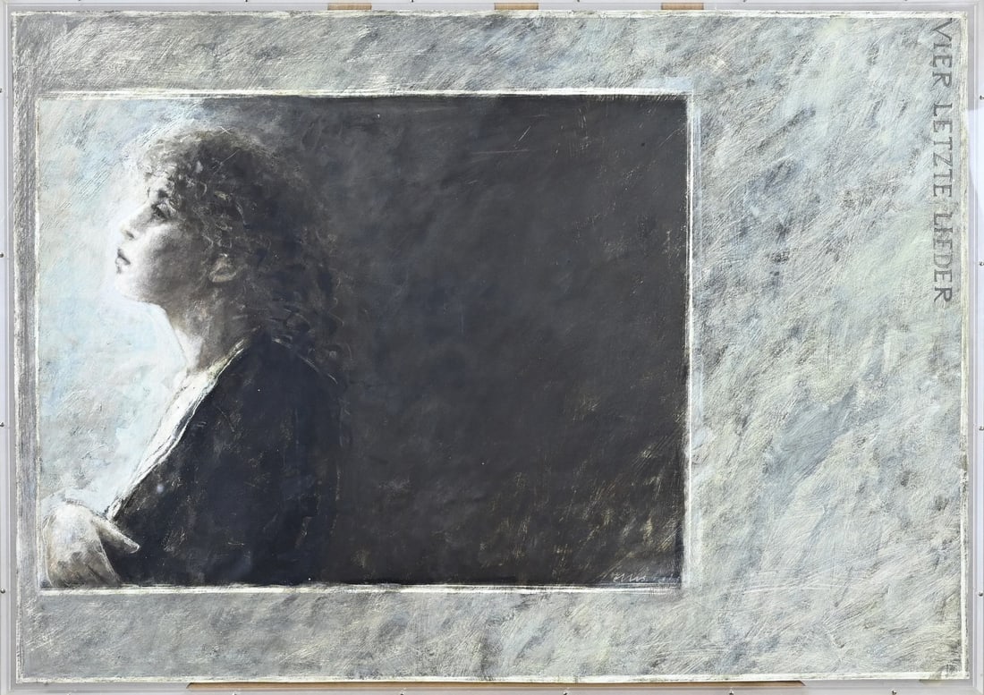 Ellis Tertoolen, Vier Letzte Lieder/Portrait: Ellis Tertoolen, 1989. 1951 - 2011. Four Last Songs/portrait. Oil on paper. PVC frame. Dimensions: H 62 x W 91 cm. In good condition.