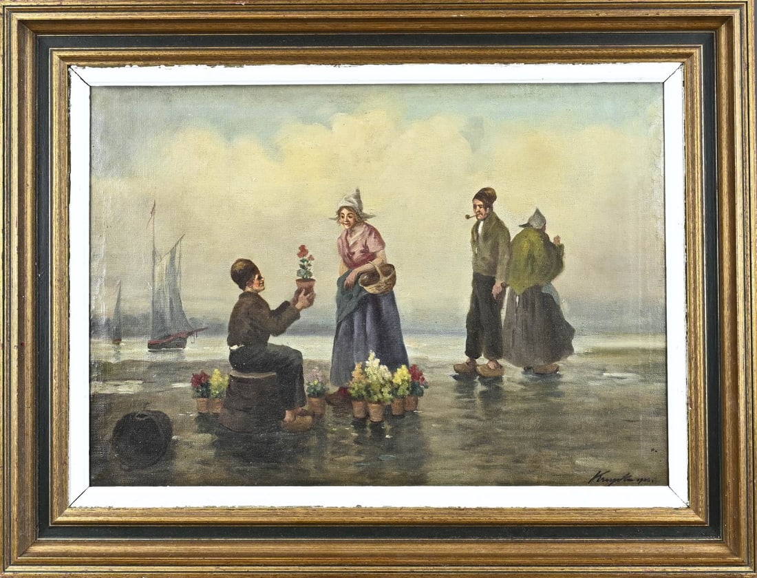 Krupka, Beach View: Krupka, 1925. Beach scene with figures. Oil on canvas. Dimensions: H 50 x W 70 cm. In good condition.