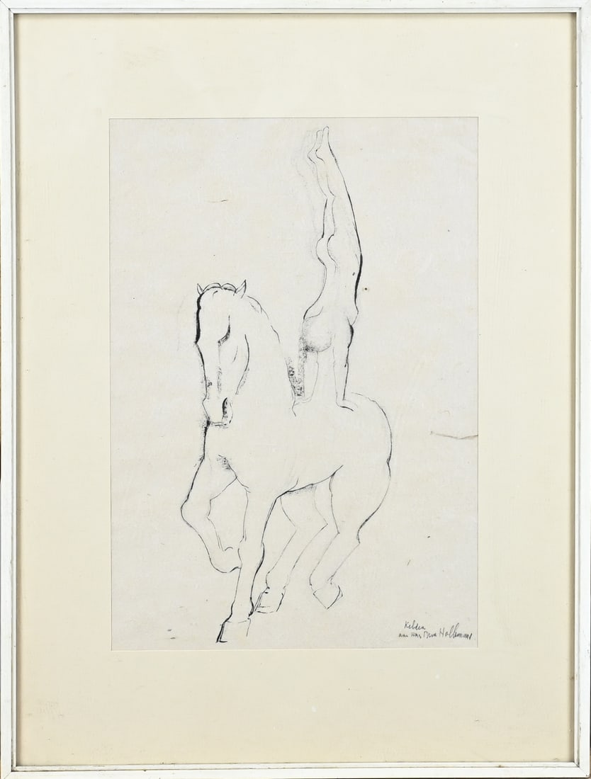 Toon Kelder, Juggler on horseback: Toon Kelder. 1894 - 1973. Juggler on horse. Charcoal on paper. Dimensions: H 33 x W 22 cm. In good condition.
