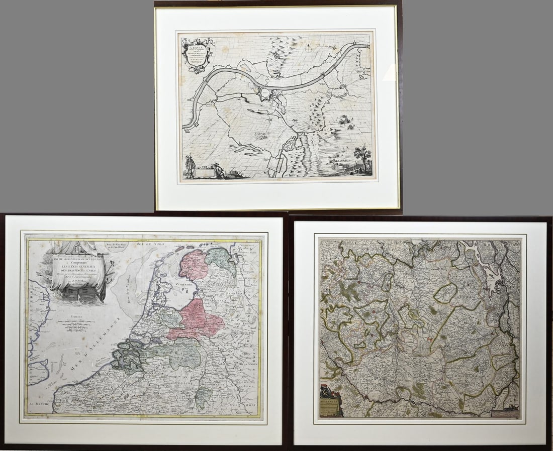 3x Antique map: 3x Antique map. 1x Lesetats Generaux des provinces unies by M. Remandini, 18th century, moisture stains. 1x Brabantia, by Nicolaun Visscher, 18th century, good. 1x Armis Ordinum Belgicae
