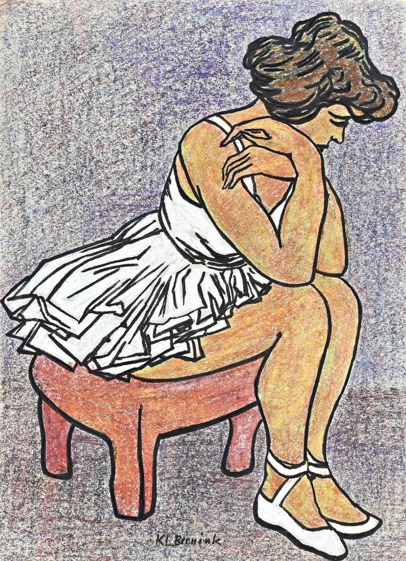 Klaas Bernink, Ballerina: Klaas Bernink. 1913 - 1996 Glanerbrug. Sad ballerina. Mixed media on paper. Dimensions: H 37 x W 27 cm. In good condition.