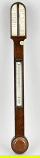 Stick barometer, L 90 cm.: 19th Century English mahogany stick barometer by Houliston London. Dimensions: L 90 cm. In good condition.