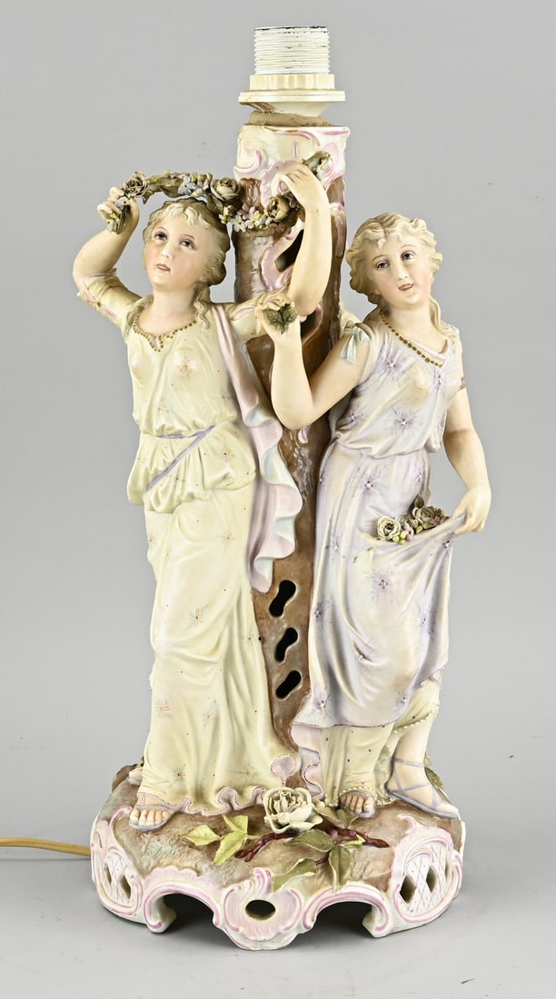 Biscuit porcelain lamp base, H 44 cm. (1 of 2)