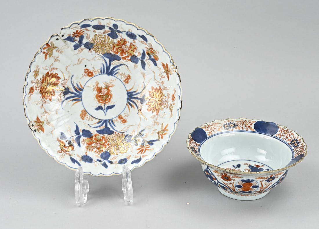 Chinese Imari plate + bowl