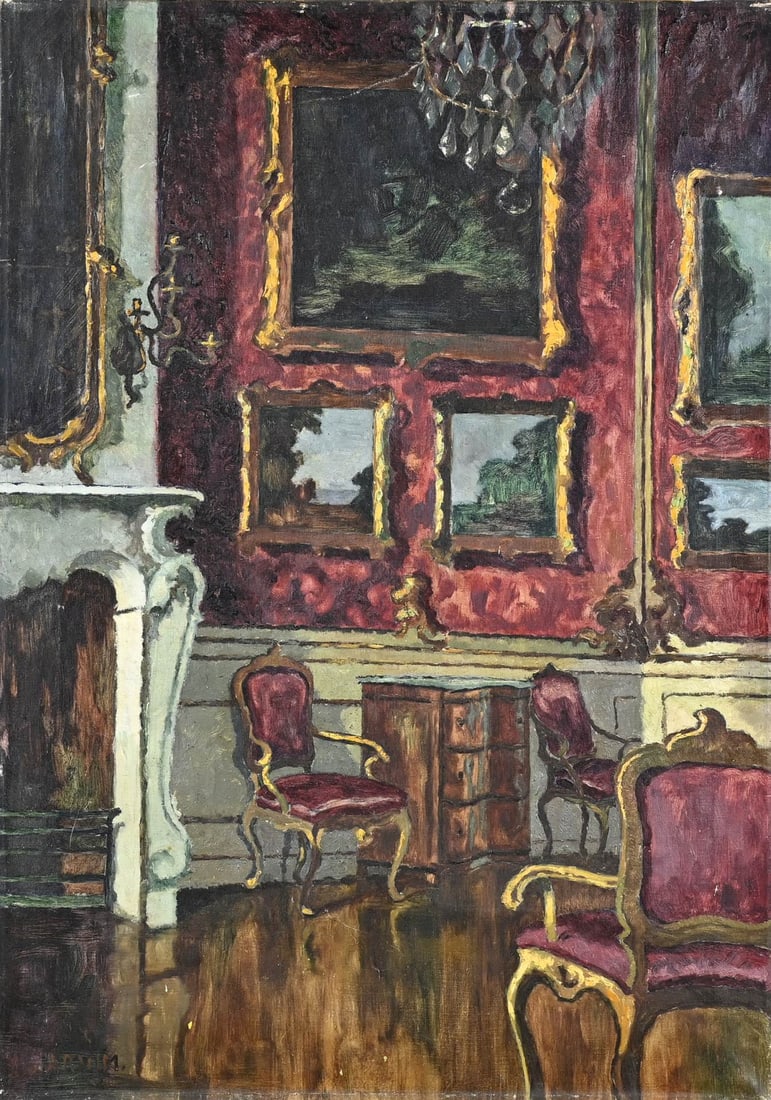 Elsa von Arnim, Violette Zimmer: Elsa von Arnim. 1888–1980. German School. Title: Violette Zimmer, Schoss ..... (unclear). Oil on canvas. Dimensions: H 70 x W 51 cm. In good condition.