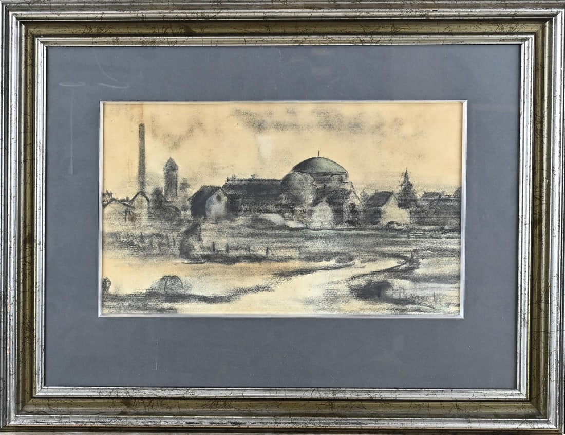 Paul Permeke, Belgian village scene: Paul Permeke. 1918 - 1990. Belgian village scene. Pastel on paper. Dimensions: H 25 x W 44 cm. In good condition.