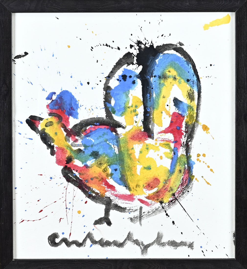 Anton Heyboer, Splashing Chicken: Anton Heyboer. 1924 - 2005. Splatter Chicken. Poster paint on paper. Dimensions: H 40 x W 35 cm. In good condition.