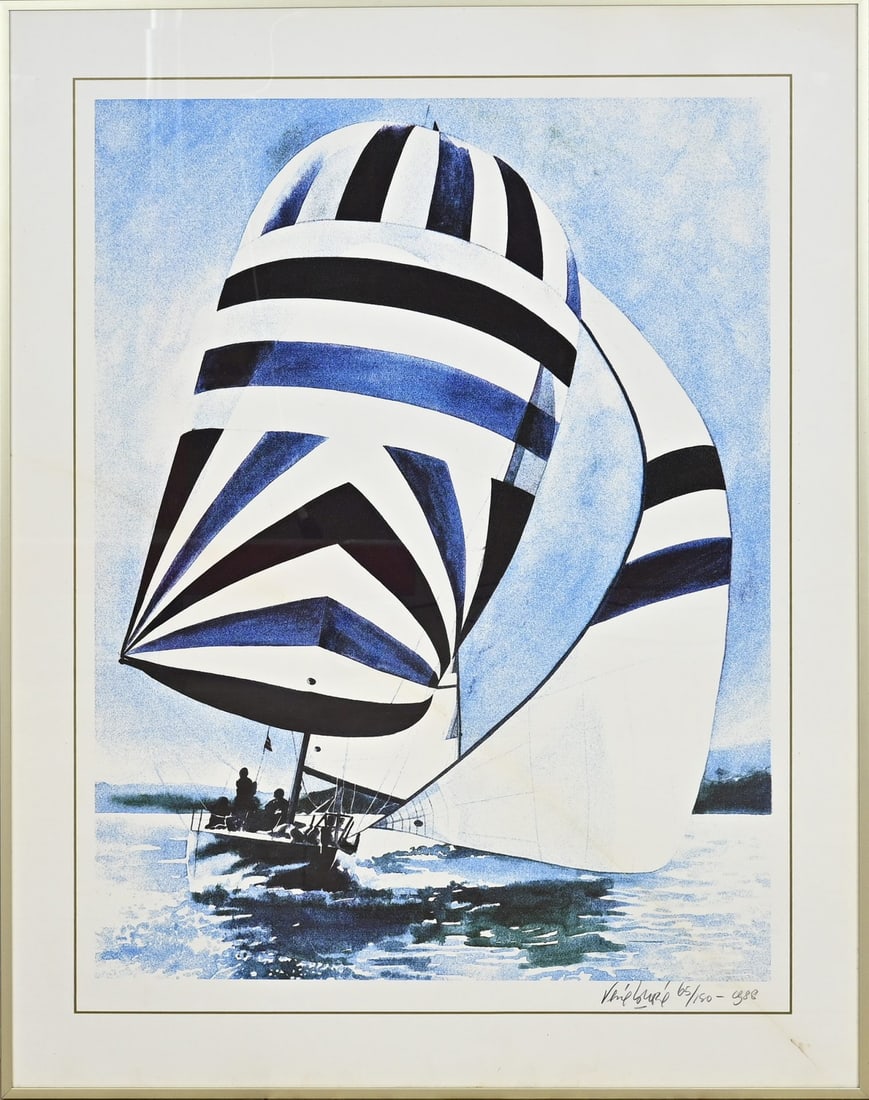 René Broné, Litho Sail 1988: Lithograph René Broné. No. 65/100. 1944 - . Sail 1988. Lithograph on paper. Dimensions: H 90 x W 70 cm. In good condition.