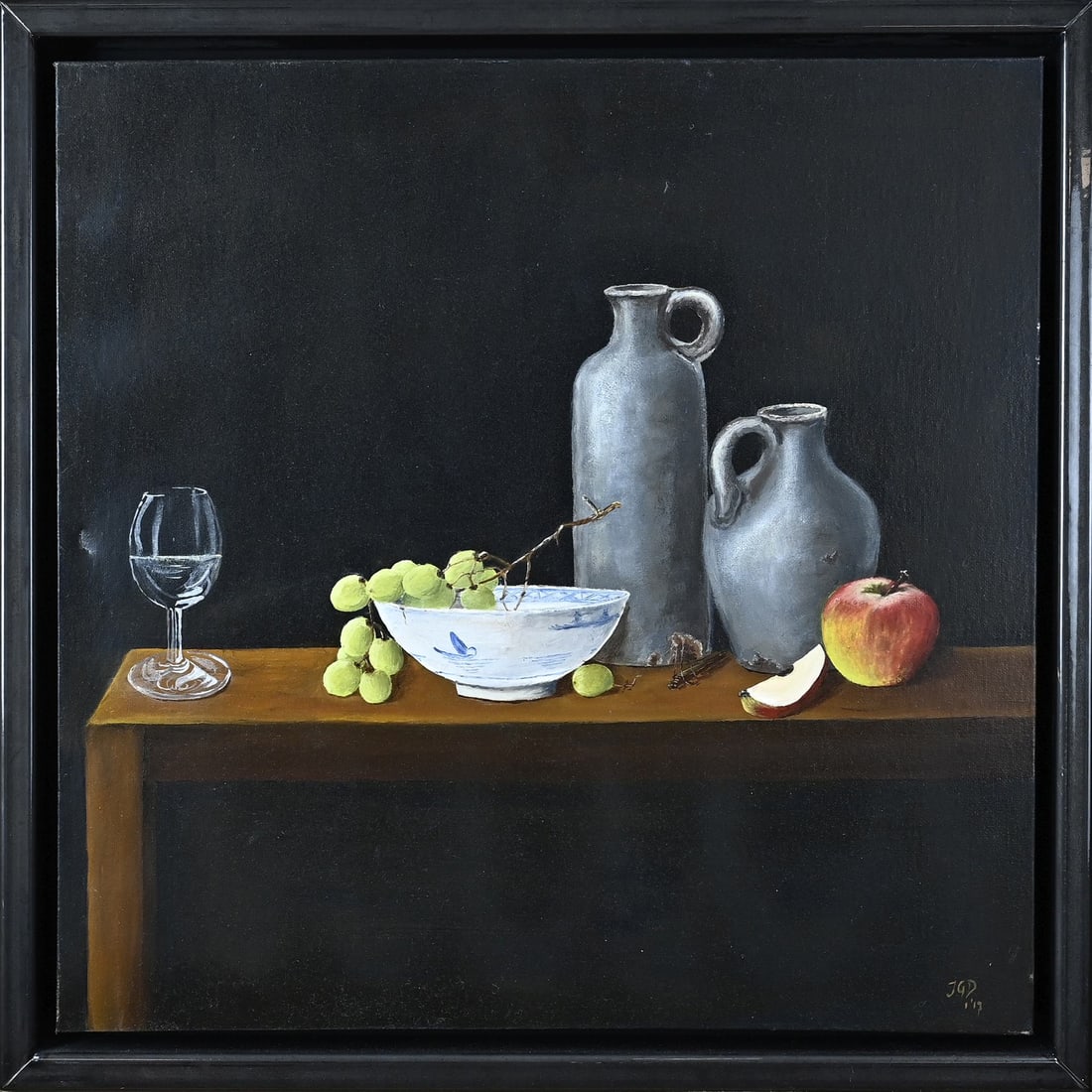 J. Dekker, Still Life: Janny Dekker, 2017. Still life. Oil on linen. In a metal frame. Dimensions: H 50 x W 50 cm. In good condition.