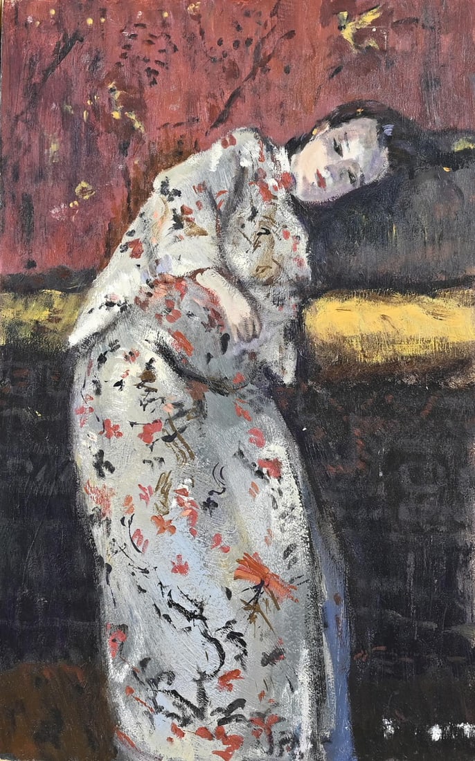 JJH van Leeuwen, Geisha: JJH van Leeuwen, The Hague. Geisha. Oil on board. Dimensions: H 46 x W 28 cm. In good condition.