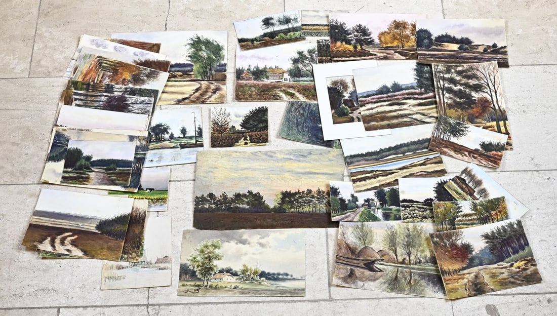 A. Kruseman, Lot watercolors etc.: Large lot of watercolors etc. by the painter A. Kruseman. 1875 - 1964. Circa 1900. Mixed media on paper. Dimensions: 15 x 30 cm. In good condition.