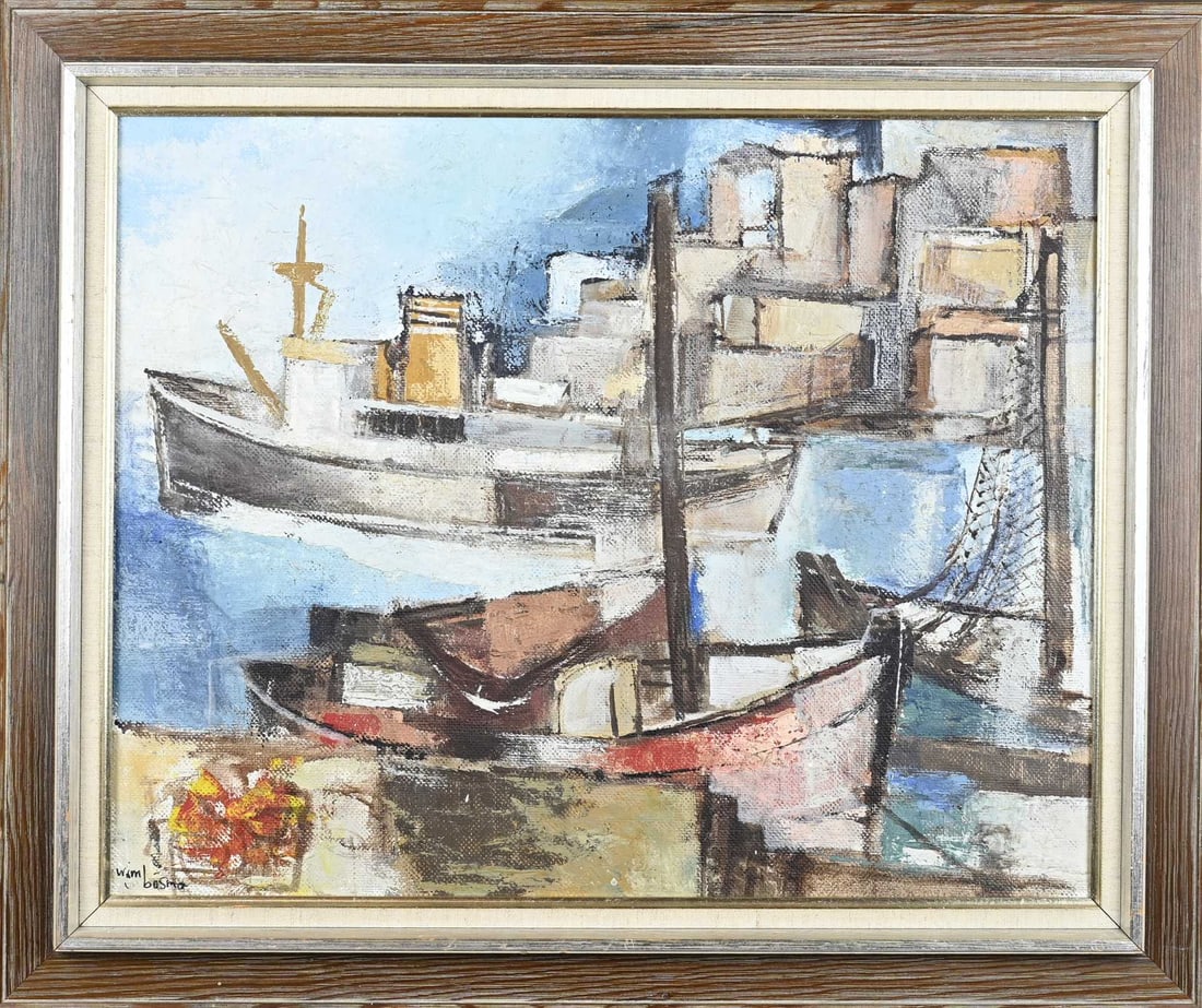 Wim Bosma, Cavallo: Wim Bosma. 1902 - 1985. Title: Cavallo. Harbour View. Oil on canvas. Dimensions: H 40 x W 50 cm. In good condition.
