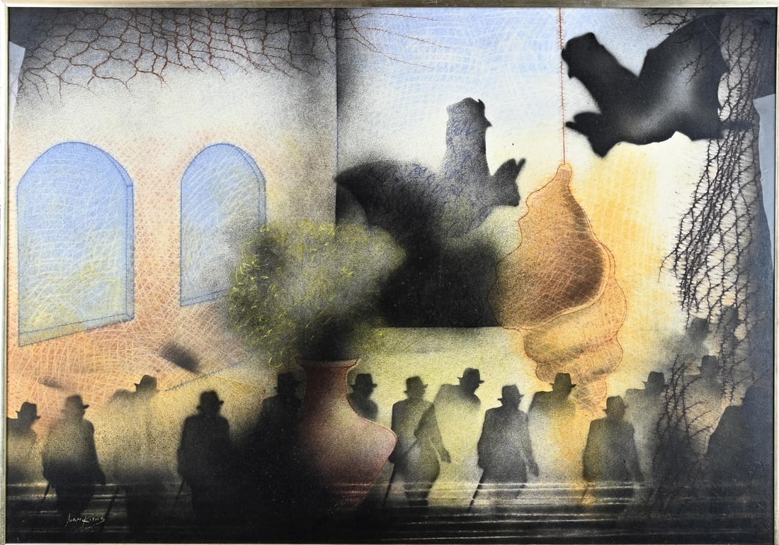 Juan Rivas, Figures in a Night Scene: Juan Rivas. Columbia-Nuremberg. Figure representation at night. Pastel on paper. Dimensions: H 68 x W 98 cm. In good condition.