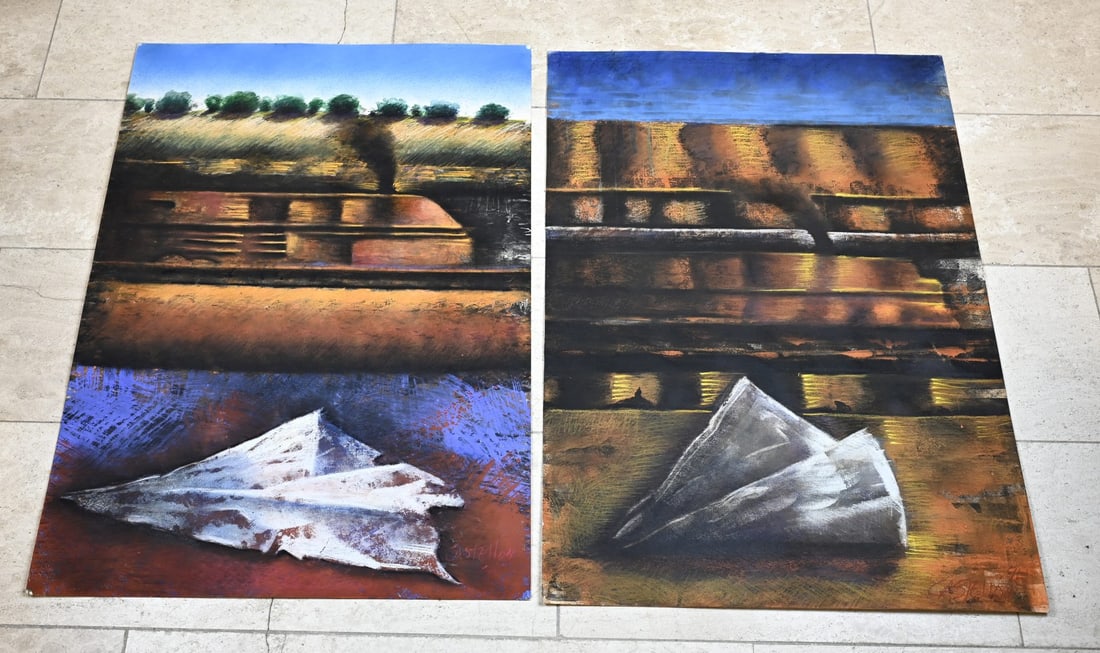 2x Raffaël Castellon, Fantasy Representations: Two large works by Raphael Castellon. 1956 - Nicaragua. Two pastels, fantasy scenes. Pastel on paper. Dimensions: H 69 x W 99 cm. In good condition.