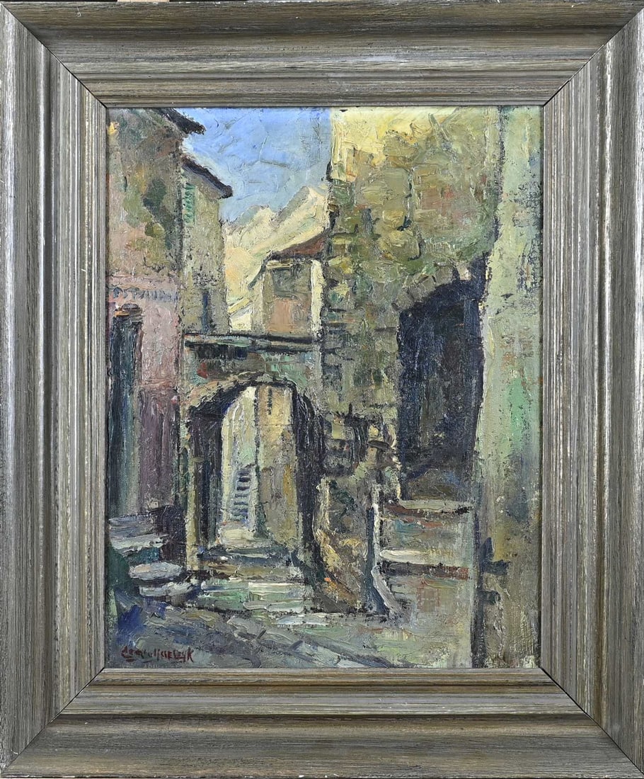 Cees van IJsseldijk, Dorpstraat: Cees van IJsseldijk. 1901 - 1977. Village Street. Oil on canvas. Dimensions: H 45 x W 35 cm. In good condition.