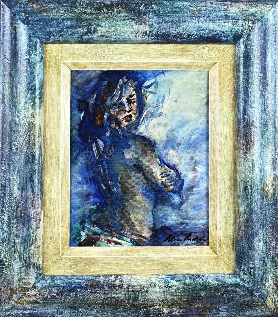 Lilian Luiten, Half-Naked Woman: Lilian Luiten. 1944 - 2012 Enschede. Half-nude woman. Acrylic on linen. Dimensions: H 30 x W 25 cm. In good condition.