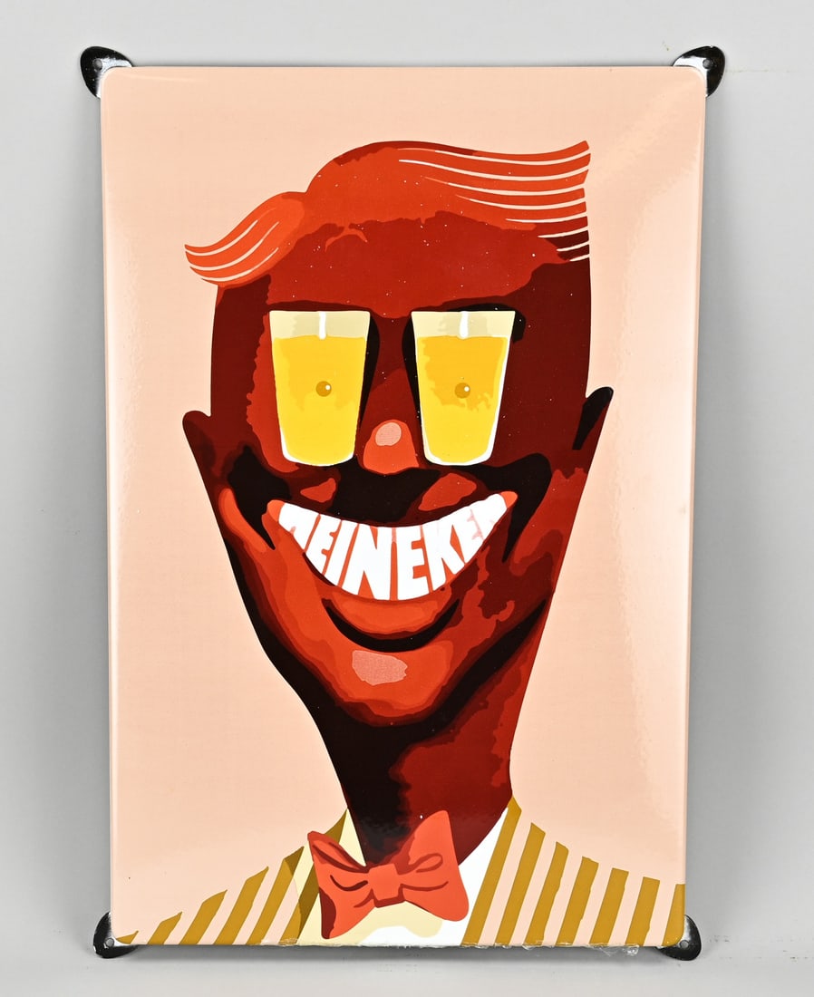 Enamel sign, Heineken: Enamel advertising sign for Heineken. 21st century. Dimensions: 63 x 43 cm. In good condition.