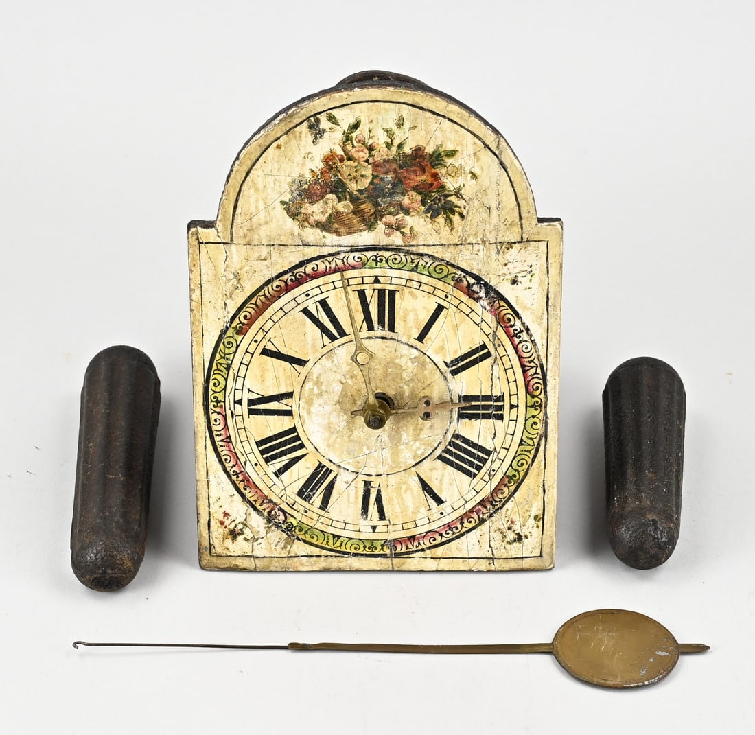 Black Forest wall clock, 1890: Antique German Black Forest wall clock with half-hour strike on a spring. Circa 1890. Dimensions: 22 x 15 x 10 cm. In good condition.