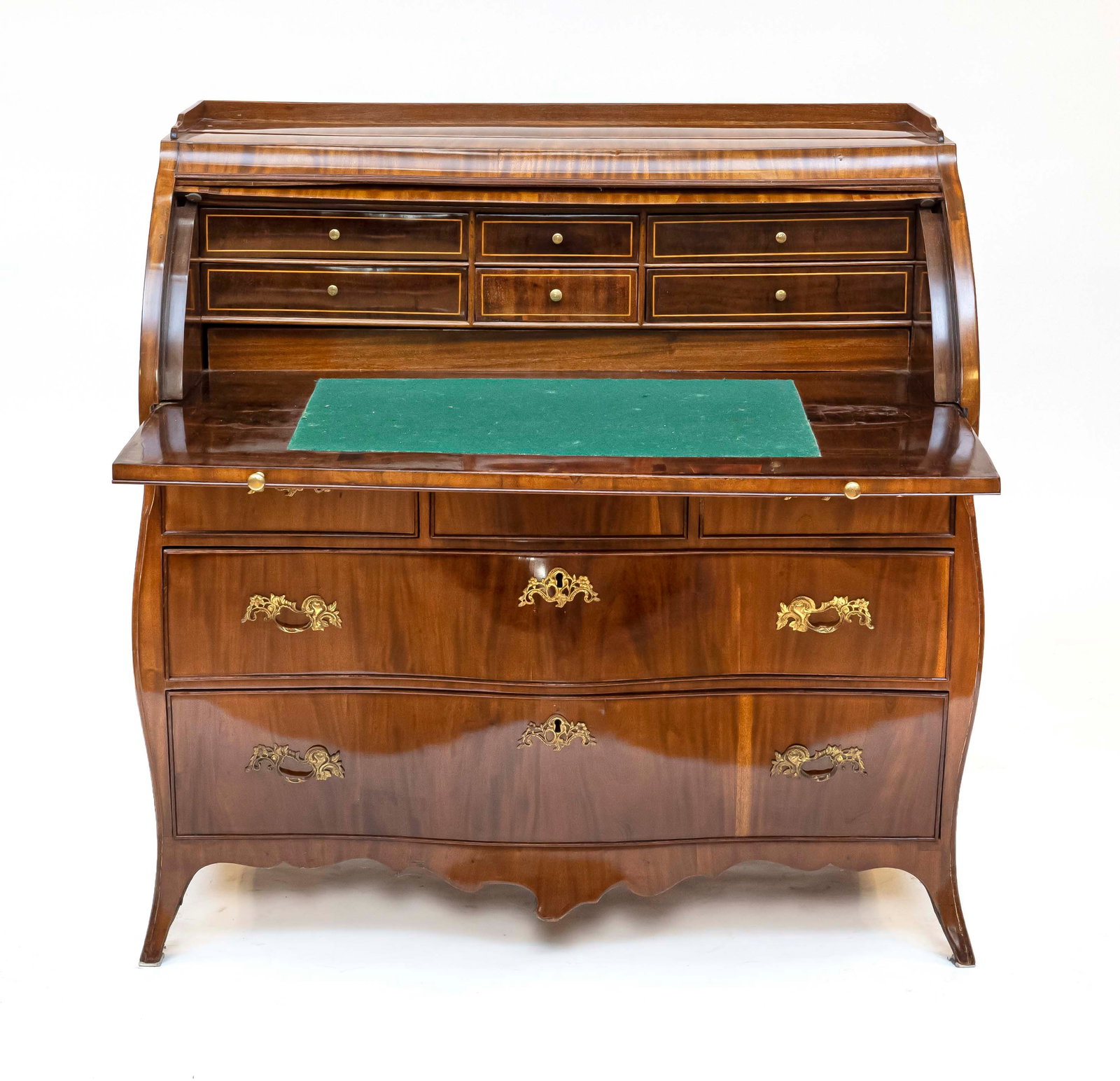 Dutch Louis Quinze secretary.: Beautiful 18th-century mahogany Baroque secretary. Polished. Louis XIV. With original gilded fittings. Professionally restored. Dimensions: 109 x 109 x 60 cm. In very good condition.