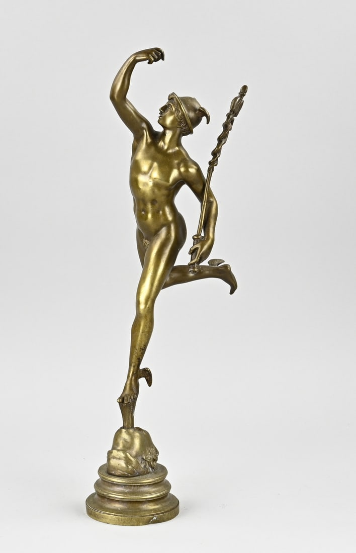 Bronze Mercury, H 45 cm.: 19th-century bronze Mercury signed by Jean de Bologne. Grand Tour figure. Dimensions: H 45 cm. In good condition.