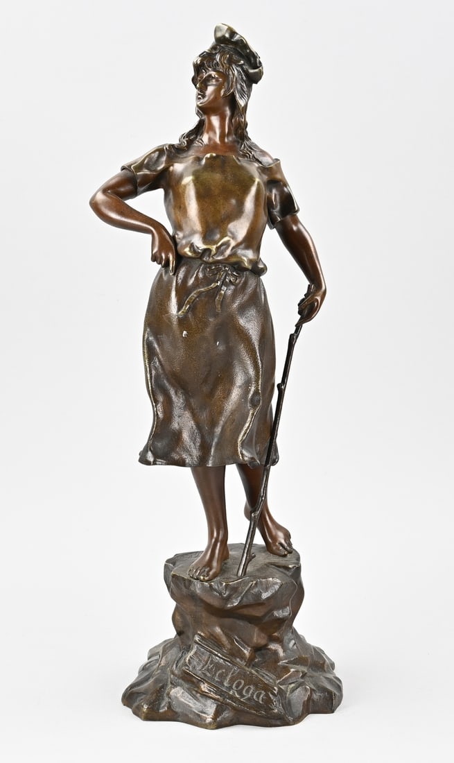 Bronze statue, H 52 cm.: Antique bronze figure. Circa 1900. Title: Ecloga. By Ant. Nelson. 1880 - 1910. Dimensions: H 52 cm. In good condition.