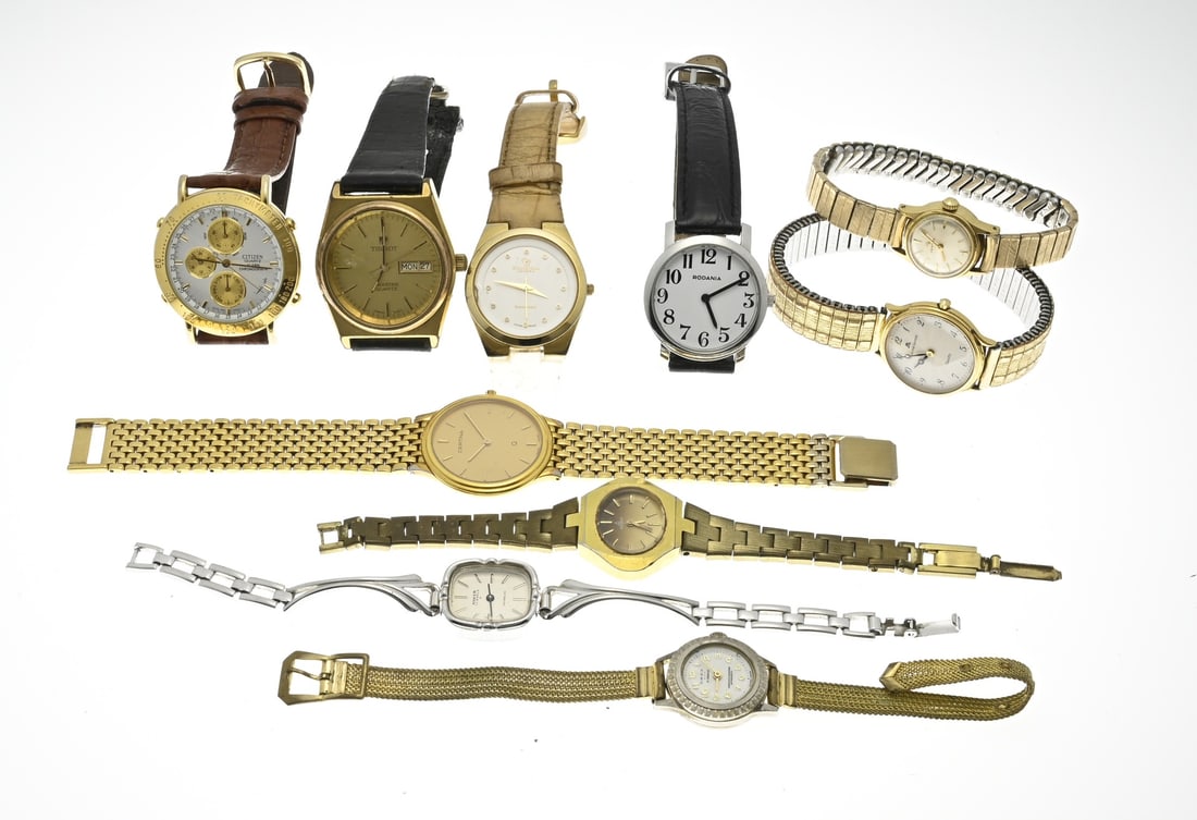 Lot of miscellaneous watches: Lot of 11 assorted watches, including Tissot, Christina London, Citizen, Certina, Maurice Lacroix, Bischoff, and Anker. Functions not tested.