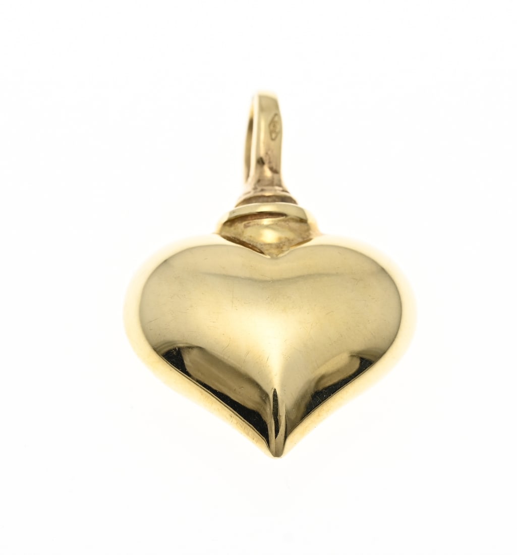 Gold ash pendant, heart: Yellow gold pendant, 585/000, in the shape of a heart. Can be used as an ash pendant. 16x22mm. Approx. 2.5 grams. New.