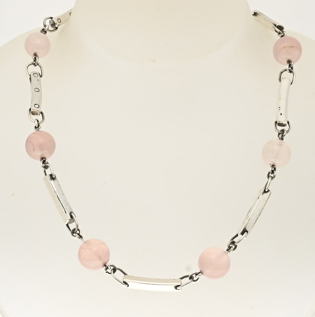 Silver rose quartz necklace (1 of 1)