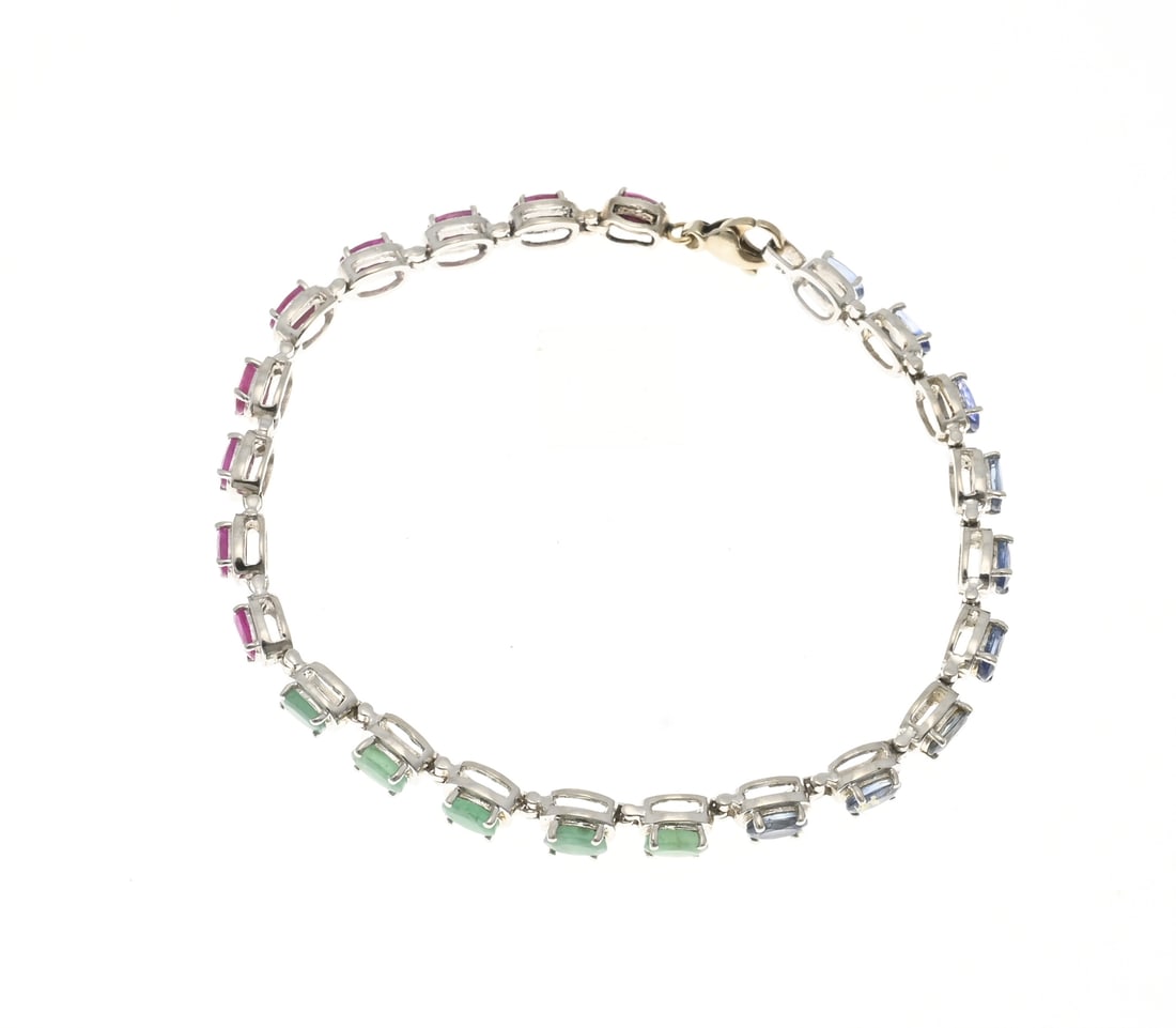 Silver bracelet with sapphire, emerald, ruby - 2