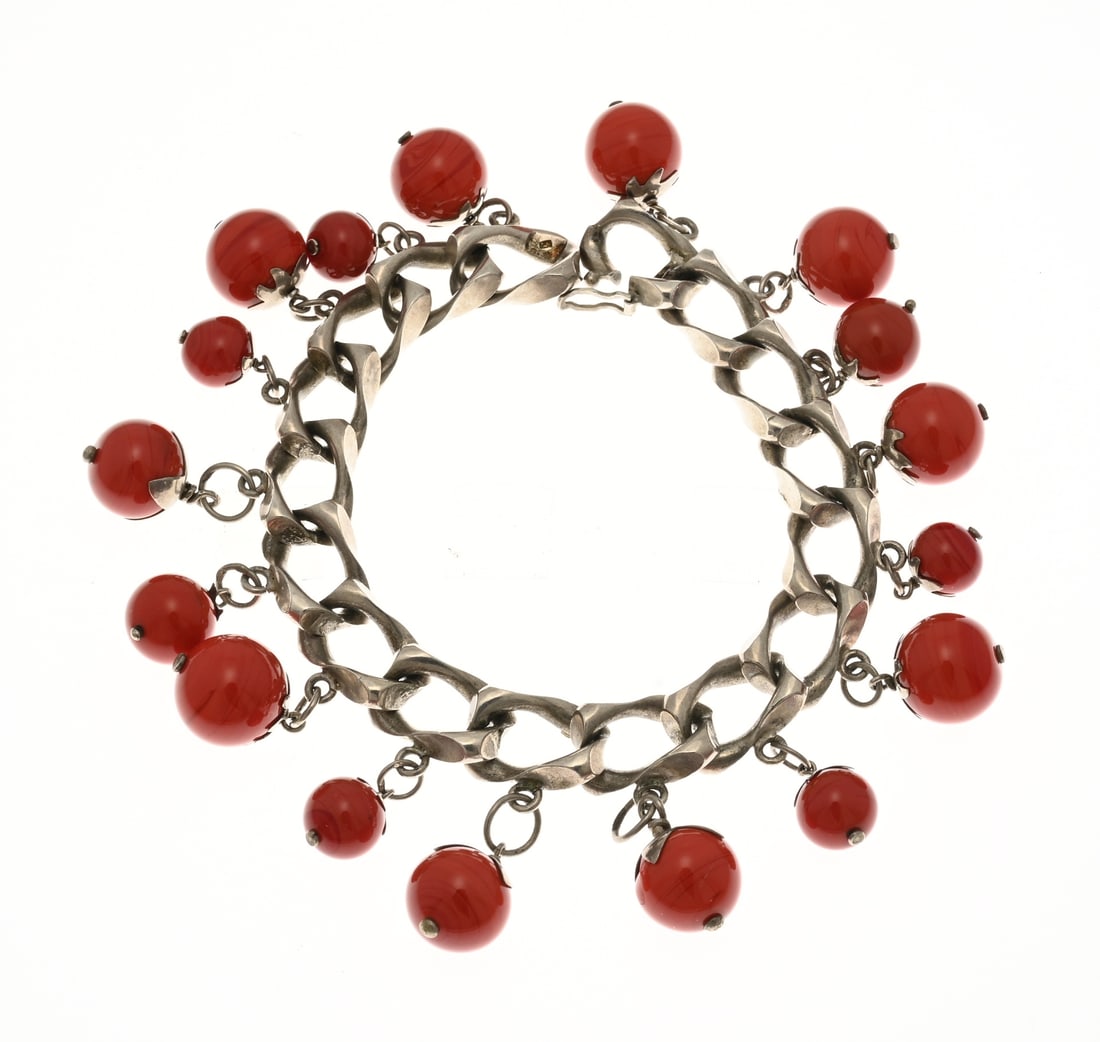 Silver bracelet with red beads (1 of 1)