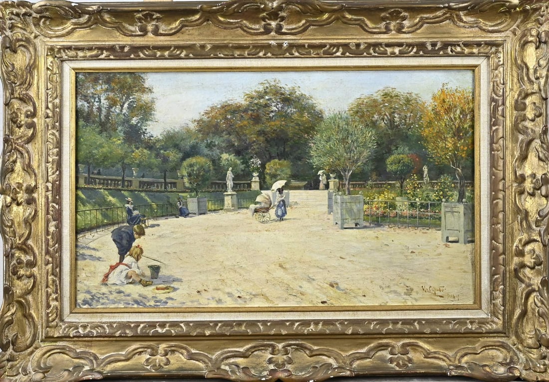 Ulisse Caputo, Park View in Paris: Ulisse Caputo. 1872 – 1948. French School. Park view in Paris. Oil on canvas. Dimensions: H 35 x W 55 cm. In good condition.