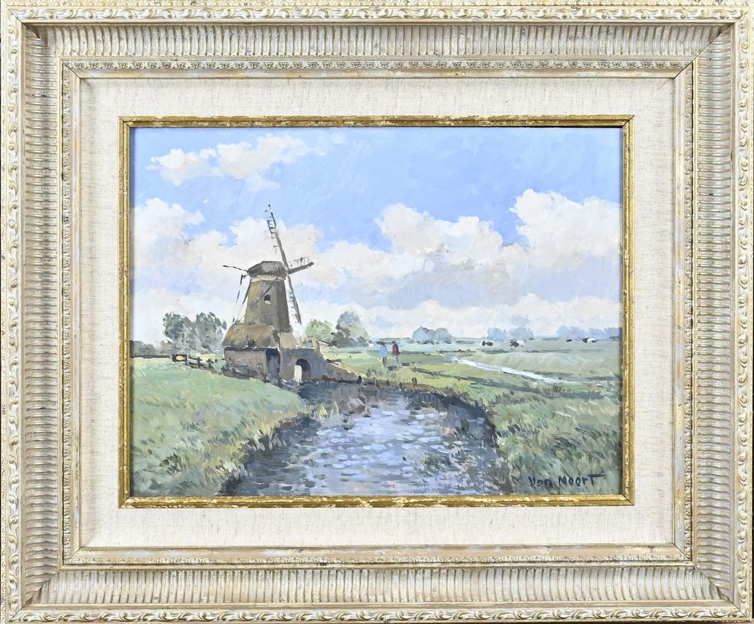 AC van Noort, Near Alkmaar Koedijk: AC van Noort. 1914 - 2003. Title: Near Alkmaar Koedijk. Oil on panel. Dimensions: H 30 x W 40 cm. In good condition.